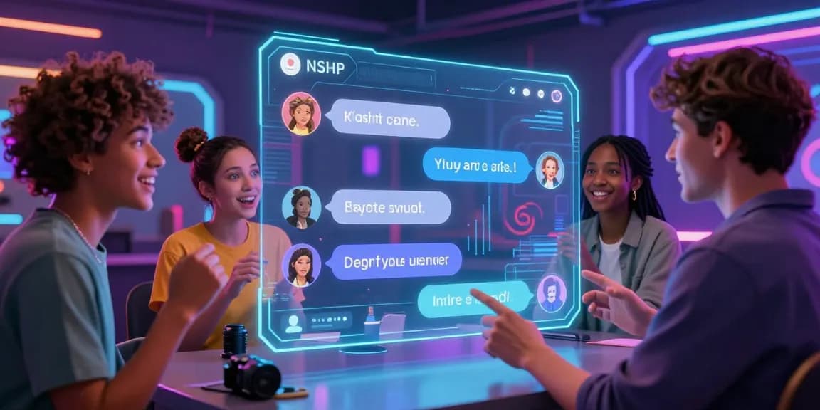 Engaging NSFW AI chat interface with customizable characters and vibrant neon lights.