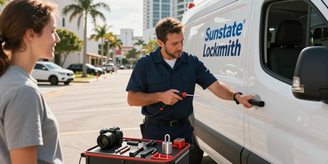 Car locksmith near Fort Lauderdale unlocking vehicle with expertise and professionalism.