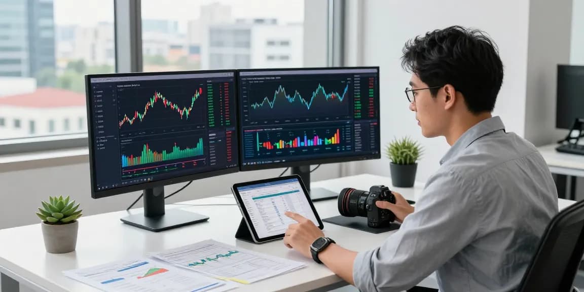 Kinetic KHype analysis in a modern office with cryptocurrency charts and market data.