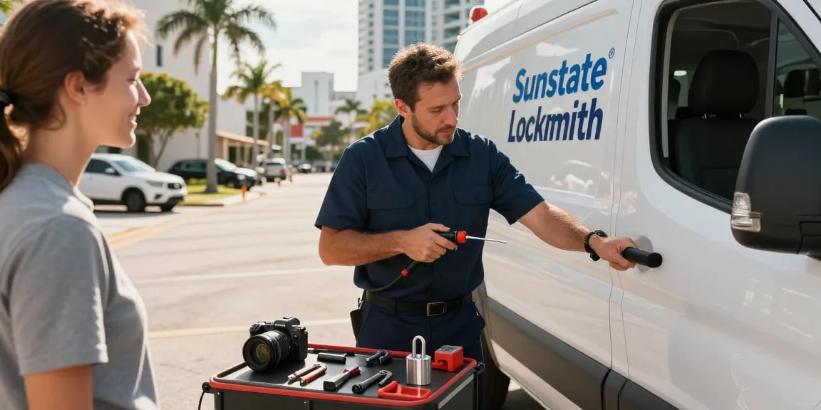 Car locksmith near Fort Lauderdale unlocking vehicle with expertise and professionalism.