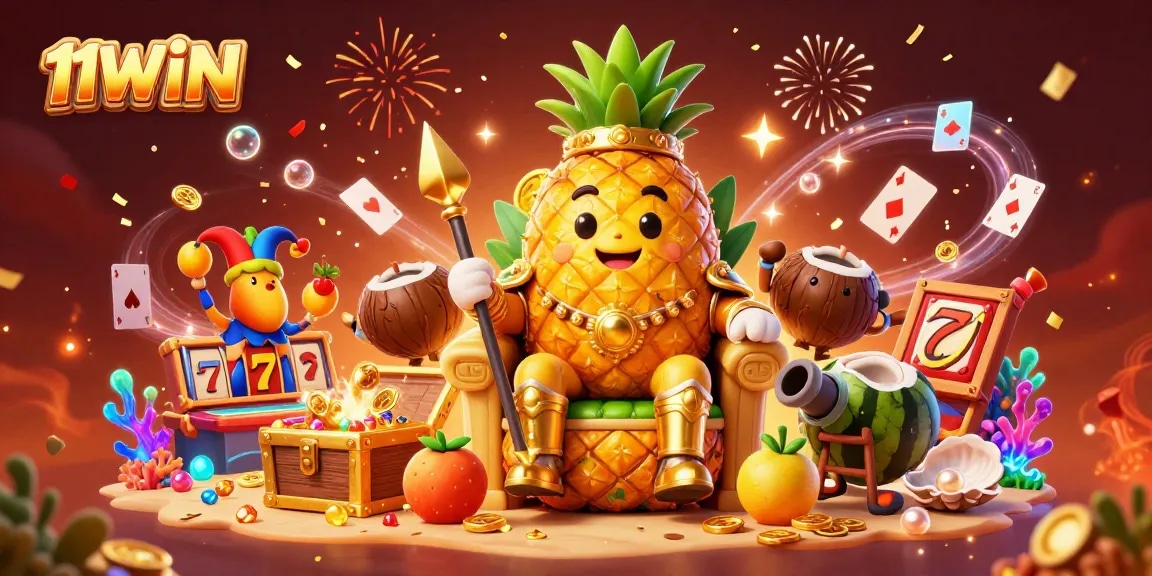 Experience the exciting world of 11WIN with vibrant characters and engaging slot gaming elements.