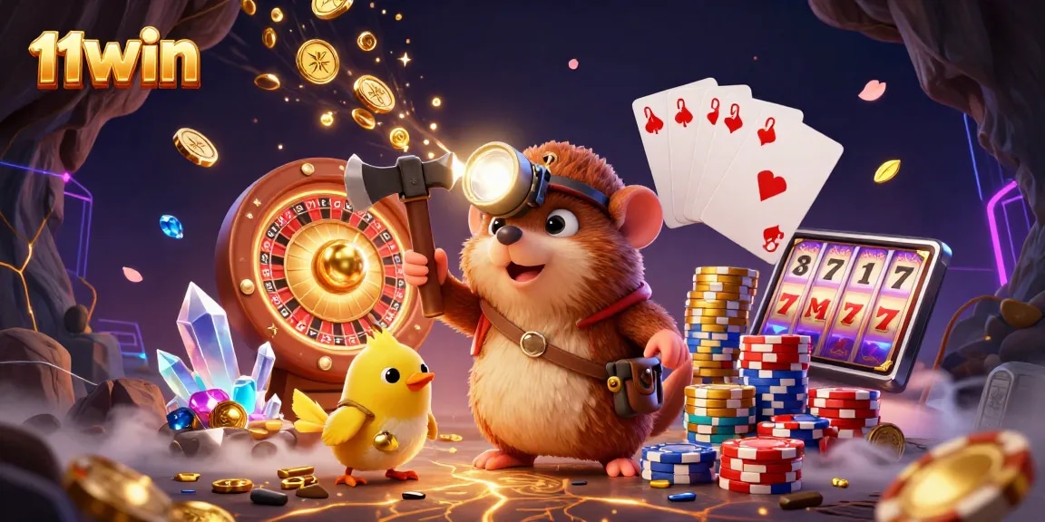 Experience thrilling adventures with 11WIN as our mole uncovers treasures in a vibrant casino scene.