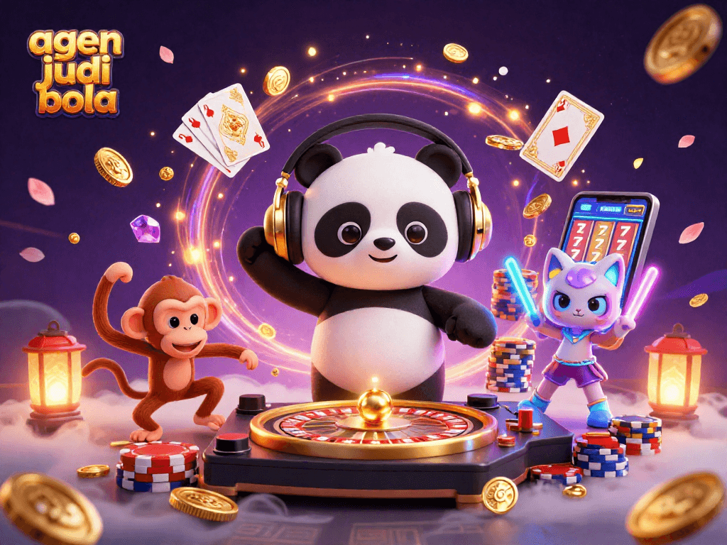 Experience the thrill of agen judi bola in this vibrant casino-themed illustration featuring dynamic characters and rich visuals.