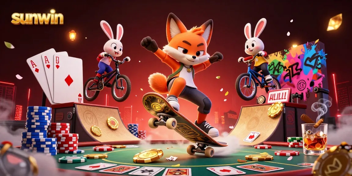 Engage with the excitement of sunwin's vibrant casino scene featuring dynamic characters and poker elements.