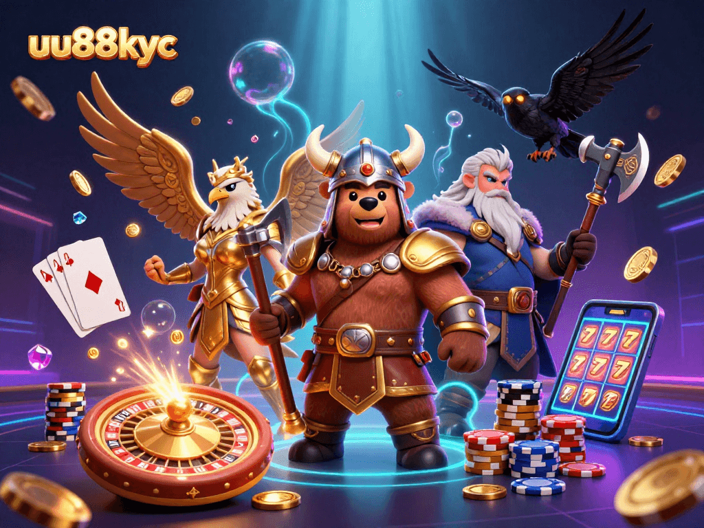 Experience thrilling gameplay at uu88kyc with an epic casino adventure featuring a Viking bear and dynamic casino elements.