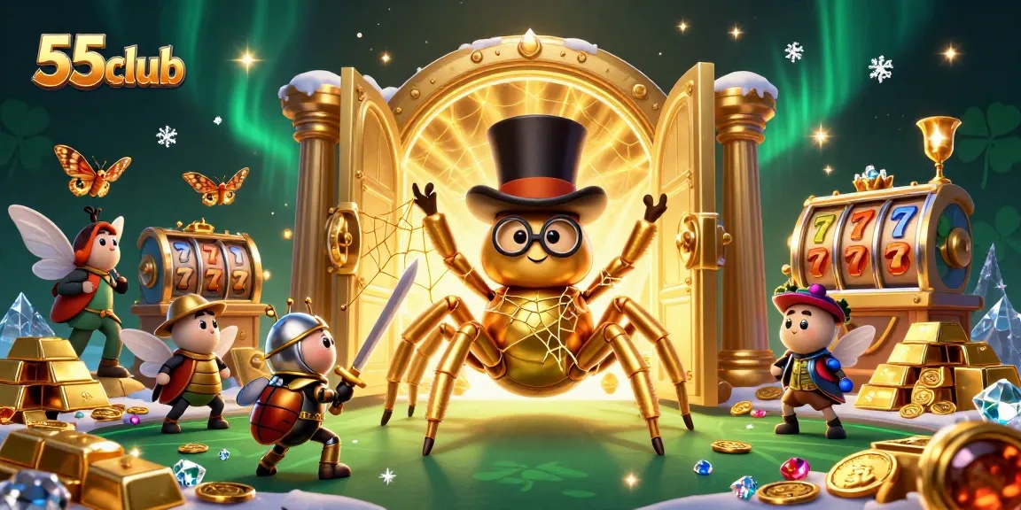 Experience lucky moments with 55club in this 3D casino adventure featuring a golden tarantula and treasures.