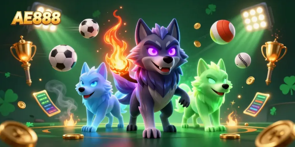 Join the thrilling action at AE888 casino with shadow wolves and dynamic sports elements!