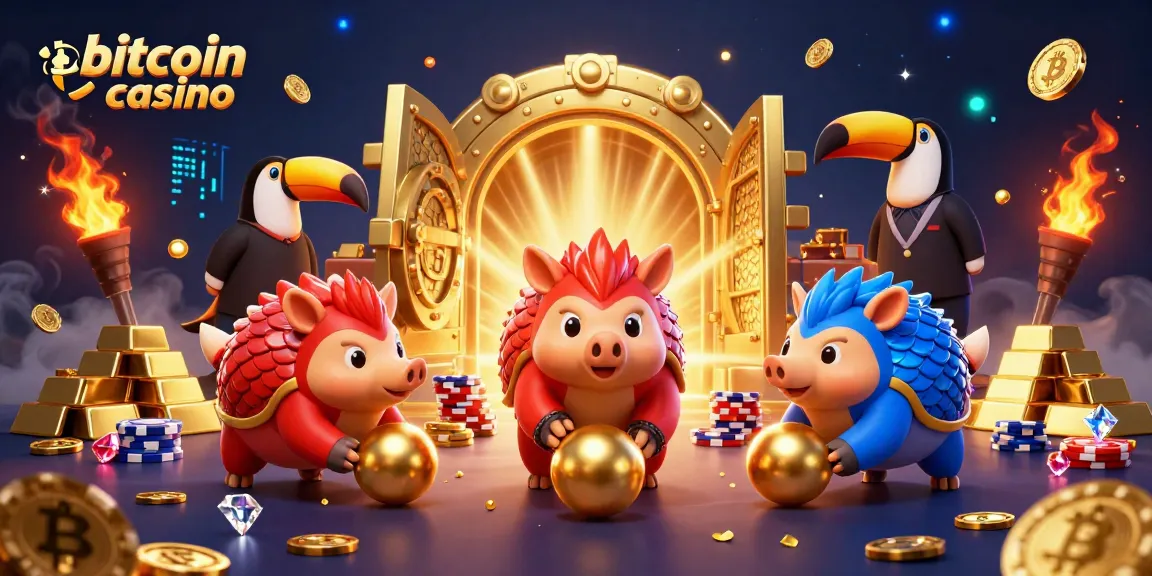 Experience the excitement of a bitcoin casino with rival pangolins and sparkling treasures.