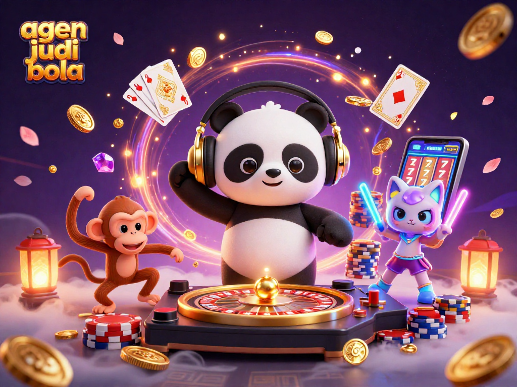 Experience the thrill of agen judi bola in this vibrant casino-themed illustration featuring dynamic characters and rich visuals.