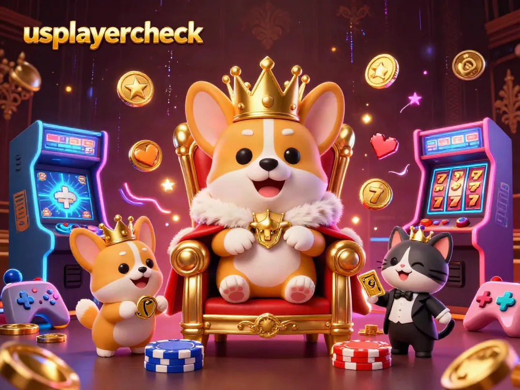 Experience the excitement of slots with usplayercheck's animated royal corgi casino scene.