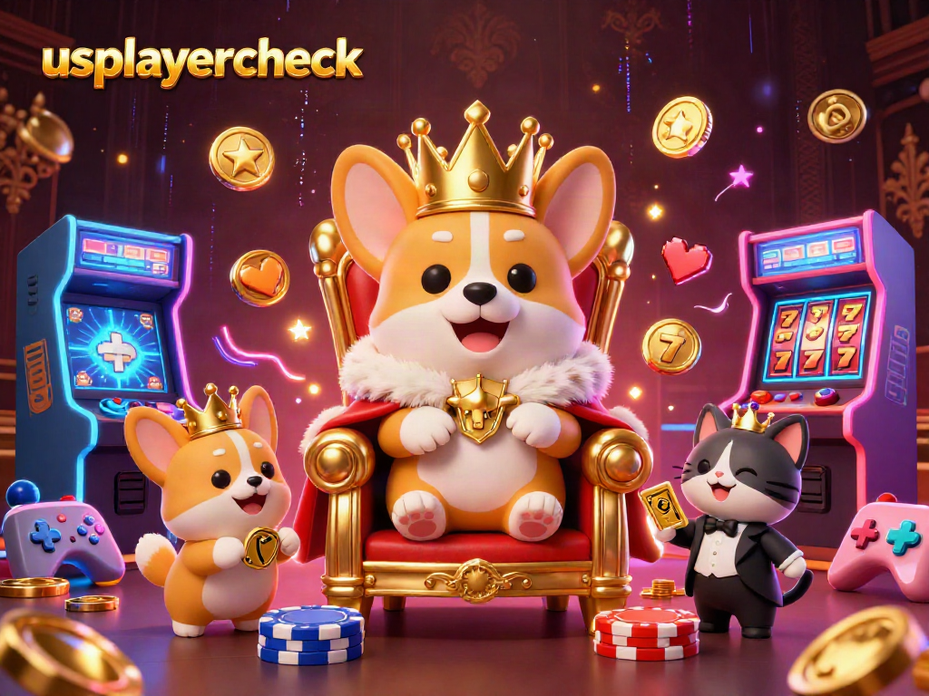 Experience the excitement of slots with usplayercheck's animated royal corgi casino scene.