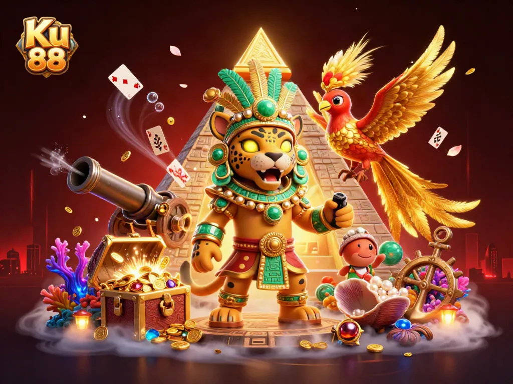 Engage with exciting betting opportunities on Ku 88, featuring vibrant casino elements and a dynamic scene.