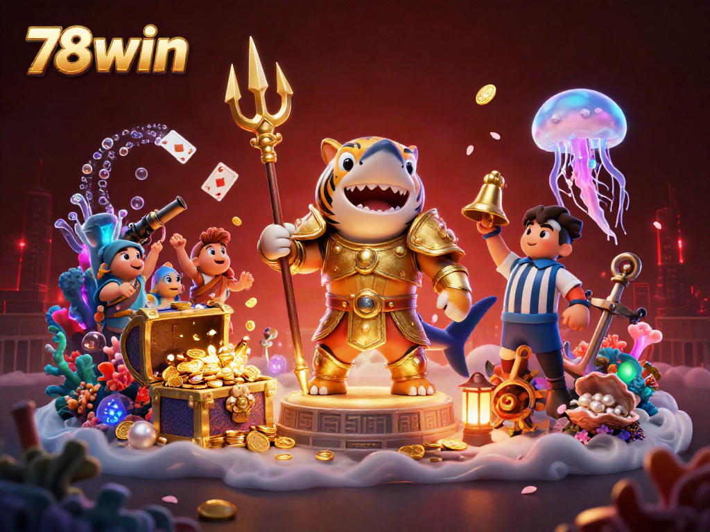 Experience thrilling underwater battles with a 78win action scene featuring a tiger shark, treasure, and fish.