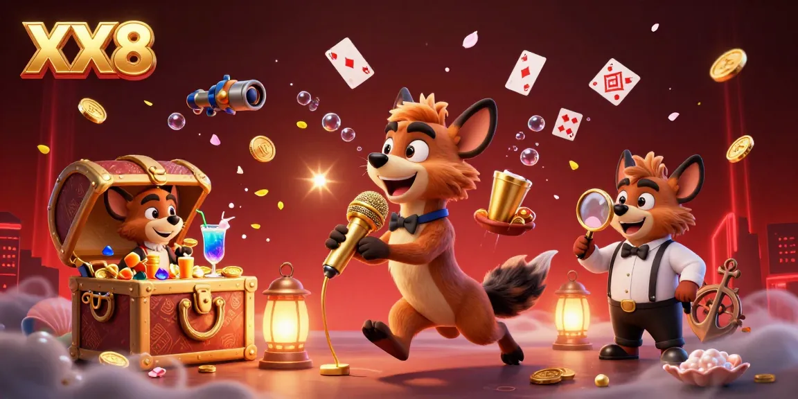 Engage with the lively XX8 comedy casino scene featuring hyenas and dynamic game elements.
