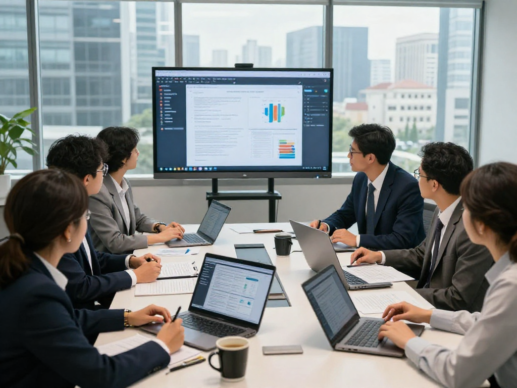 Professionals engaged in document fraud detection analysis during a collaborative meeting.