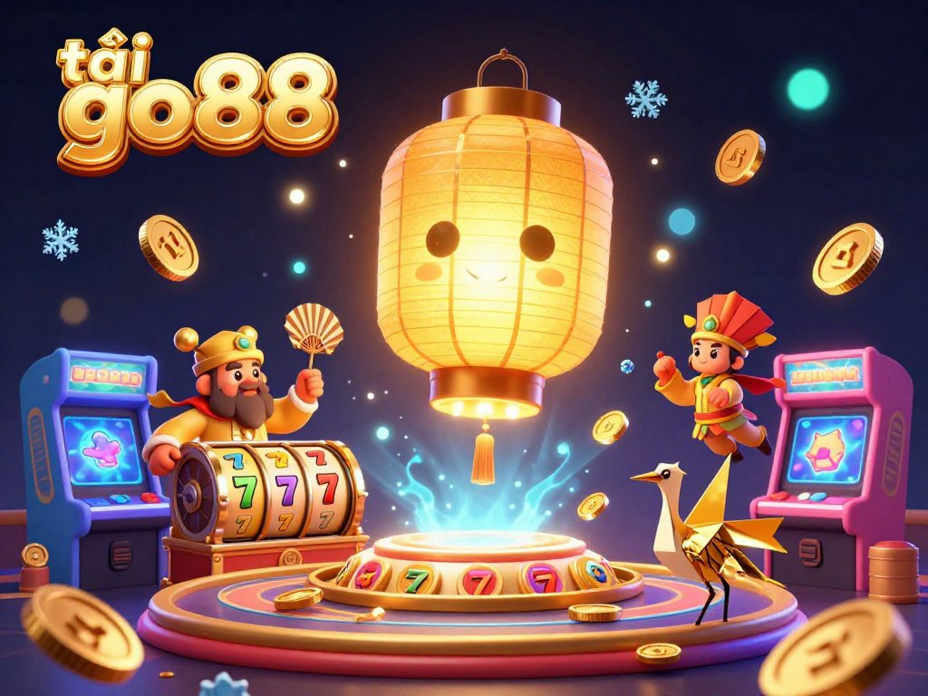 Experience the excitement of tải go88 with a vibrant casino scene featuring glowing games and lucky symbols.