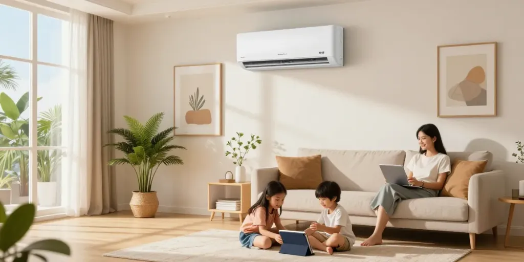 Comfortable living room with a mini split ac cooling the space