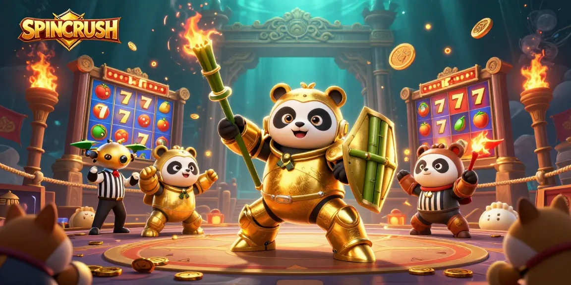 SpinCRUSH players engage in thrilling slot activities, surrounded by bursting jackpot excitement and dynamic elements.