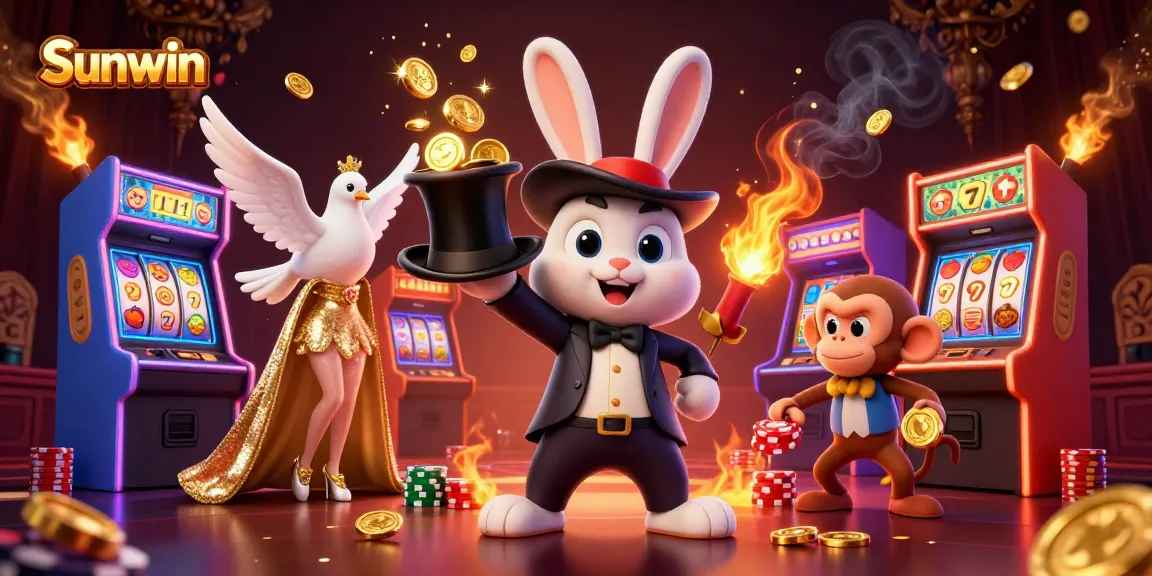 Spin and win with Sunwin's exciting jackpot scene featuring vibrant characters and gaming elements.