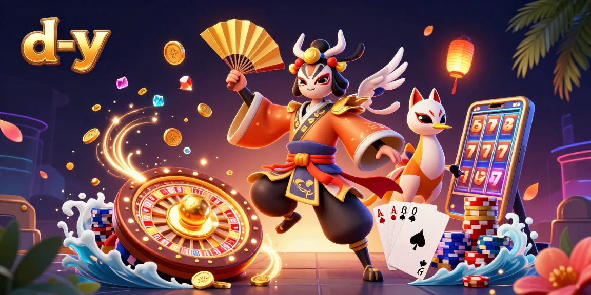 Experience vibrant casino gaming with d-y, featuring kabuki warriors amidst dynamic slot symbols.