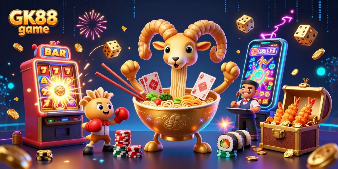 Experience the thrilling GK88 game with vibrant characters, slot machines, and jackpots bursting with energy.