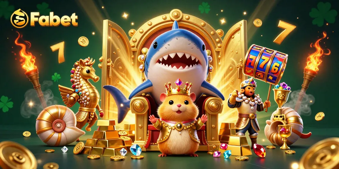 Fabet captivates players with a thrilling 3D casino scene showcasing a hamster king among vibrant treasures.