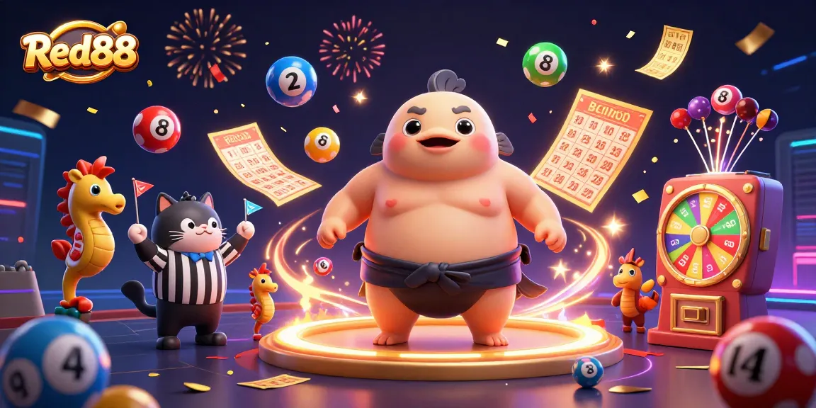Play and win at Red88 with exciting lottery games and dynamic casino elements illustrated in 3D.