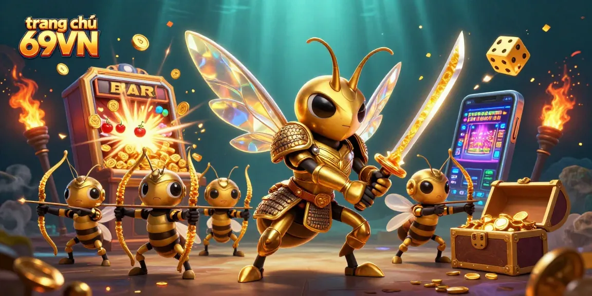 Experience the vibrant action at trang chủ 69VN with a thrilling golden hornet samurai amidst a jackpot explosion of coins.